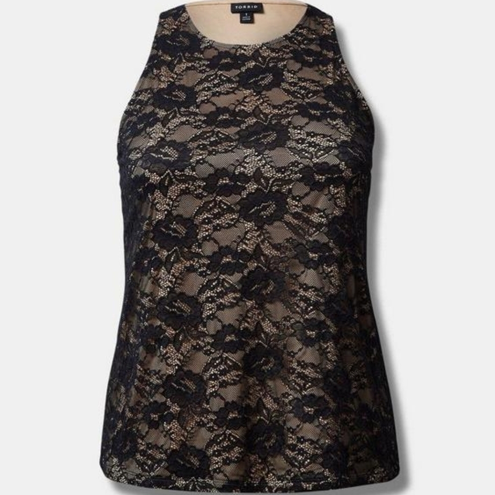 Torrid Black and Cream Lace Tank Top
